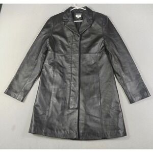 Apt. 9 Leather Coat Womens Small Black Lambskin Mid Length Overcoat Button Front
